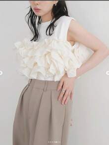 Women Round Neck Sleeveless Ruffle Top Layered 3D Frill Patchwork Cotton Tee Shirt Elegant Chic Summer Party Blouse Solid Color - Grey - View 10