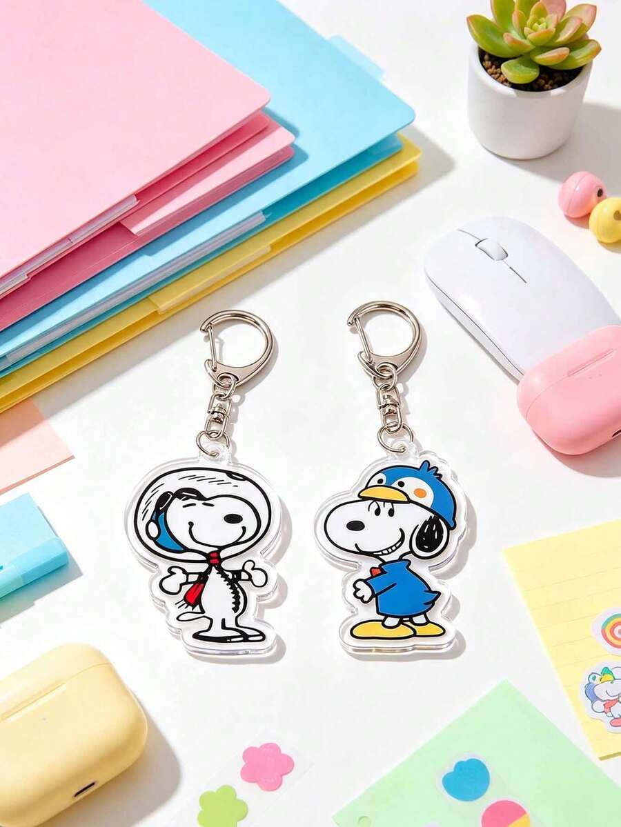 Snoopy Peanut Comic Cartoon Series Acrylic Bag Hanger, Featuring Space Astronaut Snoopy And Funny Penguin Costume Snoopy, Rust-Proof Metal Hardware, Stylish Accessory For Personal Items - Multicolor - View 1