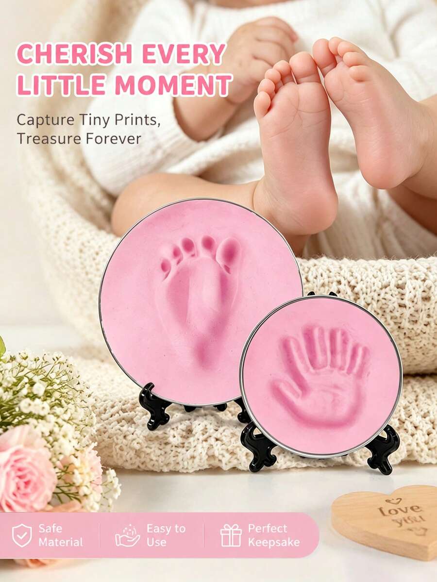 100 Days/1st Birthday Gift Newborn Growth Keepsake Clay For Handprint And Footprint (Ribbon Not Included) S Size Mold Diameter 9cm M Size Mold Diameter 12cm (Random Mold Shape) - Multicolor - View 1