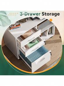 3 Drawer Mobile File Cabinet, Wood Lockable Drawers Printer Stand With Open Storage Shelf Fits A4 Or Letter Size For Home Office, White Father's Favorite Gift - A4 - View 4