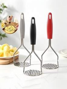 Alat Penghancur Kentang Stainless Steel | Peralatan Dapur dengan Pegangan Anti Selip, Alat Penghancur untuk Kentang Tumbuk, Sayuran, Buah-buahan dan Makanan Bayi, Tahan Lama (Hitam, Isi 1) - MultiWarna - View 3