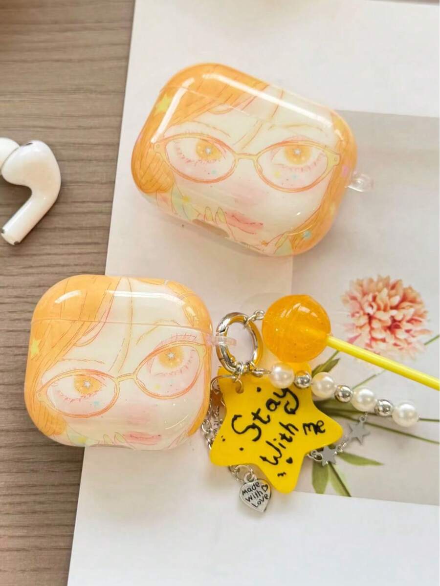 Anime Girl Lollipop Design Protective Case For Pods4imd PodsPro2 Apple Earbuds Pods3 Wireless Bluetooth 2nd Gen Hard Shell With Pendant - Orange - View 1