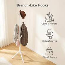 White Floor Standing Coat Rack, Entryway Bedroom Hanging Clothes Rack, Tree-Shaped Multi-Hook Tripod Stable Design, No Assembly Required Minimalist Storage Rack - White - View 3