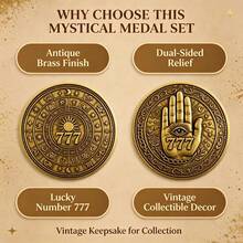 Double-Sided Bronze 777 Lucky Collectible Coin, Embossed Zodiac Wheel And All-Seeing Eye Hand Relief Alloy Commemorative, Approx. 1.57 Inch Diameter, Vintage Astrology Decorative Ornament, Suitable For Desktop Hobby Collection - Multicolor - View 5