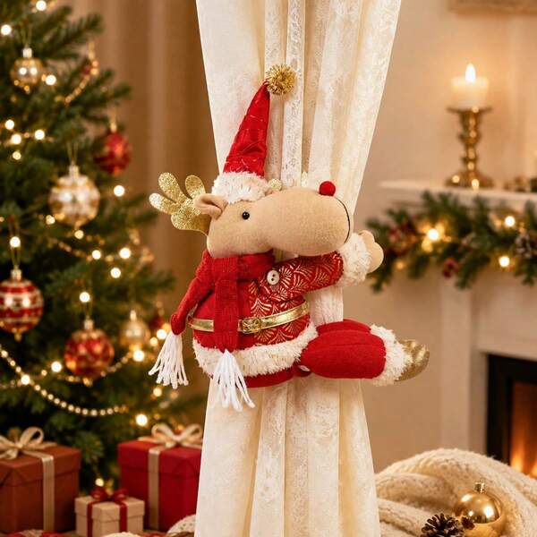 Christmas Curtain Tiebacks Stuffed Santa Snowman Reindeer Curtain Holdbacks