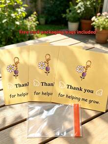 10pcs/8pcs/5pcs/3pcs Minimalist Daisy & Tulip Keychain Set, Includes "Thank You For Helping Me Grow" Card, Floral Keychains, Suitable For Teacher's Day, Thanksgiving, Friendship Growth Memorial Gift, Floral Lover Gift, Can Be Used As Key And Bag Accessories - Multicolor - View 11