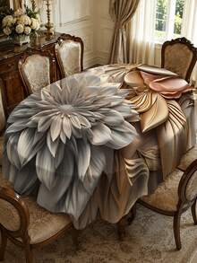 1pc Luxury 3D Floral Round Tablecloth, Beige Gray Gold Polyester Table Cloth With Oversized Flower And Layered Leaf Print, Elegant Dining Table Cover For Kitchen, Dining Room, Wedding, Party, Restaurant And Modern Home Decor - Multicolor - View 16