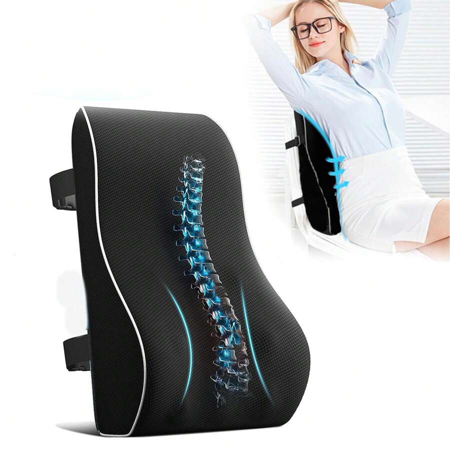 Breathable Mesh Lumbar Support Pillow With Dual Adjustable Straps, Waist Support Cushion For Office Chair, Car Seat, Desk Chair, Essential For Office And Home Daily Use, Practical Gift For Mom, Dad, Men, Women And Drivers - Black - View 1