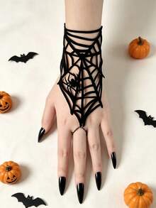 1pc Spider Web Hollow Fashion Short Gloves, Halloween Creative Spider Gloves, Elegant Fashion Gloves - Black - View 2