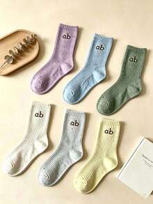 1/5 Pairs Women's Letter Pattern Mid-Calf Sports Socks, Quick-Drying Comfortable Breathable Sweat-Absorbing Casual Socks, Short Socks, Long Socks, Suitable For Daily Wear, Party, Sports, Preppy Style, All Seasons, Random Color - Multicolor - View 4