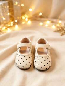 New Girls' Flat Shoes With Minimalist Polka Dot Decor Design, Children's Casual Lightweight Comfortable Versatile Spring/Autumn Daily Wear Baby Protective Walking Shoes - Beige - View 2