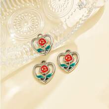 10pcs/Pack 304 Stainless Steel Ocean Style Light Blue Oil Drop Rose Dolphin Rectangular Pendant Valentine's Day Gift Beading Accessory - Gold; Steel - View 3