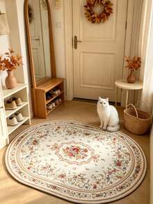 1 pieza Alfombra ovalada de lujo estilo europeo - Suave y esponjosa con patrón floral, ribete dorado, alfombra floral ovalada, alfombra decorativa, decoración de dormitorio, alfombra pequeña, alfombra, decoración del hogar, alfombra para sala de estar, alfombra pequeña para sala de estar, alfombra de dormitorio, decoración del hogar para sala de estar, alfombra para exteriores, alfombra lavable - A - Ver 7