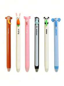 6pcs/Set Animal Shaped Erasable Gel Pens, Diverse Styles Including Rabbit, Elephant, Panda, Refillable Ink, Smooth Writing, Built-In Eraser, Ideal Gift For Friends, Classmates And Family, Back To School - Animal - View 7