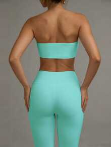 XLLAIS Women's Sexy Strapless Short Basic Tank Top, Fashion Solid Color Elastic Slim Fit White Tube Top, Suitable For All Seasons Summer - Mint Blue - View 5