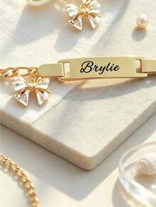 Customized Stainless Steel Laser Engraved Personalized Name Bow Bracelet, Cute Unisex Fashion Jewelry, Unique Gift For Boys Girls Graduation Back To S - Multicolor - View 4
