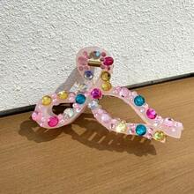 透明粉色水晶蝴蝶結髮夾，閃亮水鑽裝飾，適合日常、派對、婚禮 - 粉色 - 查看 8