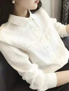 Autumn New White Long Sleeve Student Versatile Minimalist Patchwork Unique Blouse Back To School Elegant White Woven Shirt Summer - White - View 2