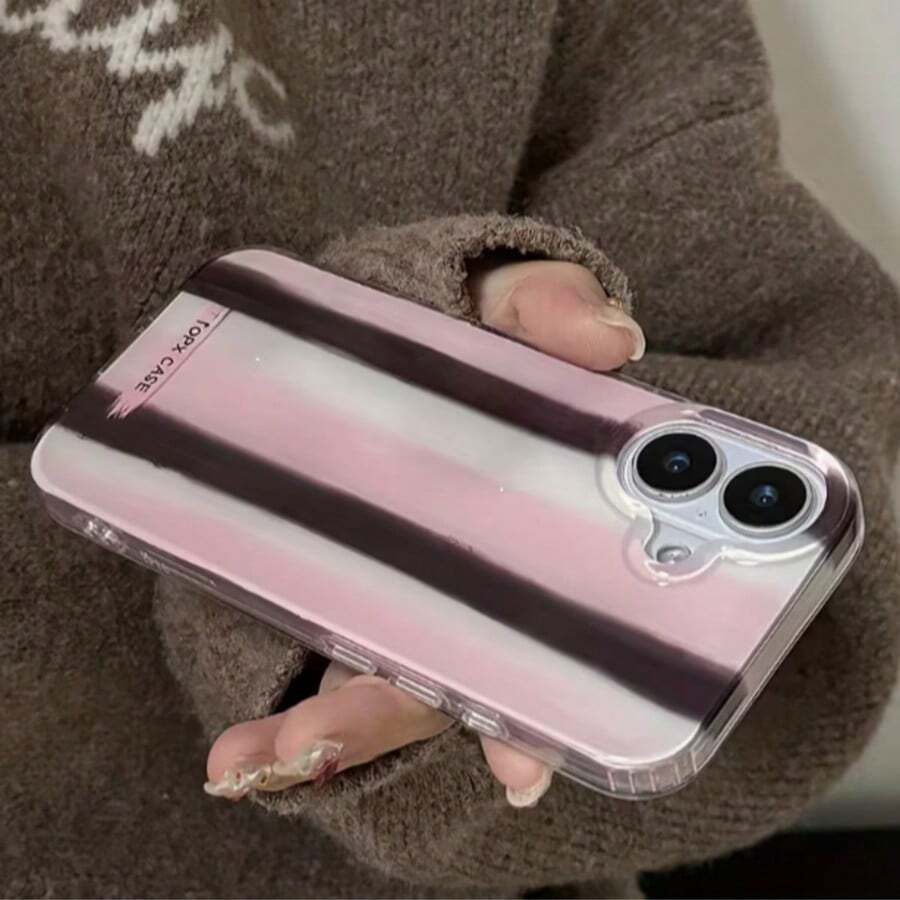 1 st nytt minimalistiskt nischigt mobilskal i koreansk stil med rosa och bruna färgblock och ränder, kompatibelt med 17 Pro Max/17 Pro/17/16 Pro/16/16 Pro Max/15 Pro/15 Pro Max/14 Pro/14 Pro Max/14/13 Pro Max/13 Pro/13/12 Pro Max/11 Plus, stötsäkert IMD-förfarande, slät textur, unik design, populär helg- och födelsedagspresent - Multifärgad - Visa 1