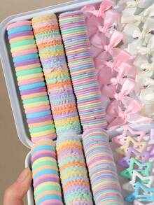 195pcs Spring Color Girls Bow Ribbon Hair Clips Cute Princess Hair Ties High Elasticity Durable Non-Damaging Hair Ropes Hair Bands Towel Rings Women Fashion Five-Point Star BB Clips Versatile Side Clips Alligator Hair Clips Hair Accessories Hair Ornaments Suitable For Daily Use Gift - Multicolor - View 3