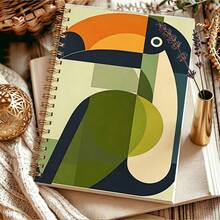 1Pc Abstract Geometric Toucan Art A5 Spiral Notebook, Black Spiral Ring, Suitable For Student Class Notes And Office Meeting Minutes, Portable Plan Book And Diary, Suitable For Professionals, Students And Office Use, Creative Gift Choice - Multicolor - View 5