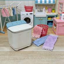 Miniature Washing Machine Model, Laundry Room Model House Accessories, 1:12 Scale Dollhouse Bathroom Scene Model, Suitable For Desktop Decor, Holiday Decoration, Christmas Home Decor, Collectible Gift, Handicrafts, Room Decoration, Dollhouse Decoration - White Mini Washing Machine - View 2