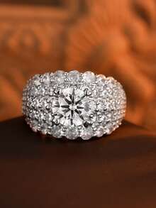 1pc Fashion Heavy-Duty Full Rhinestone Multi-Layer Round Diamond Ring, Geometric Luxury Exaggerated Wide Band Ring For Women And Men, High-End Accessory For Party And Banquet, Gift Jewelry - White - View 1