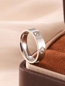 1/3Pcs Fashion Elegant Luxury 18K Gold Plated Stainless Steel Clover Hoop Rings, Paired With Copper 16K Gold Plated Starry Clover Round Rings, Suitable For Women's Daily Wear, Anniversary Gift, Wedding, Birthday, Perfect Choice For Girlfriend And Mom - Silver - View 12