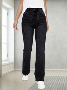 Teen Girls' Classic Versatile Stretchy Comfortable Flared Jeans - Black - View 5
