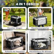 PawHut 2-In-1 Dog Stroller, Foldable Dog & Cat Buggy, Up To 10 Kg, Grey | Cat Stroller, Cushion, Mesh Window, Doors, Storage Basket, Cat Wagon, Buggy - Light Grey - View 5