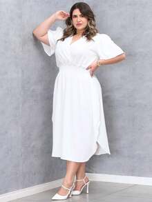 Duna Women's Plus Size Wrap Midi Dress With Short Sleeves - 查看 4