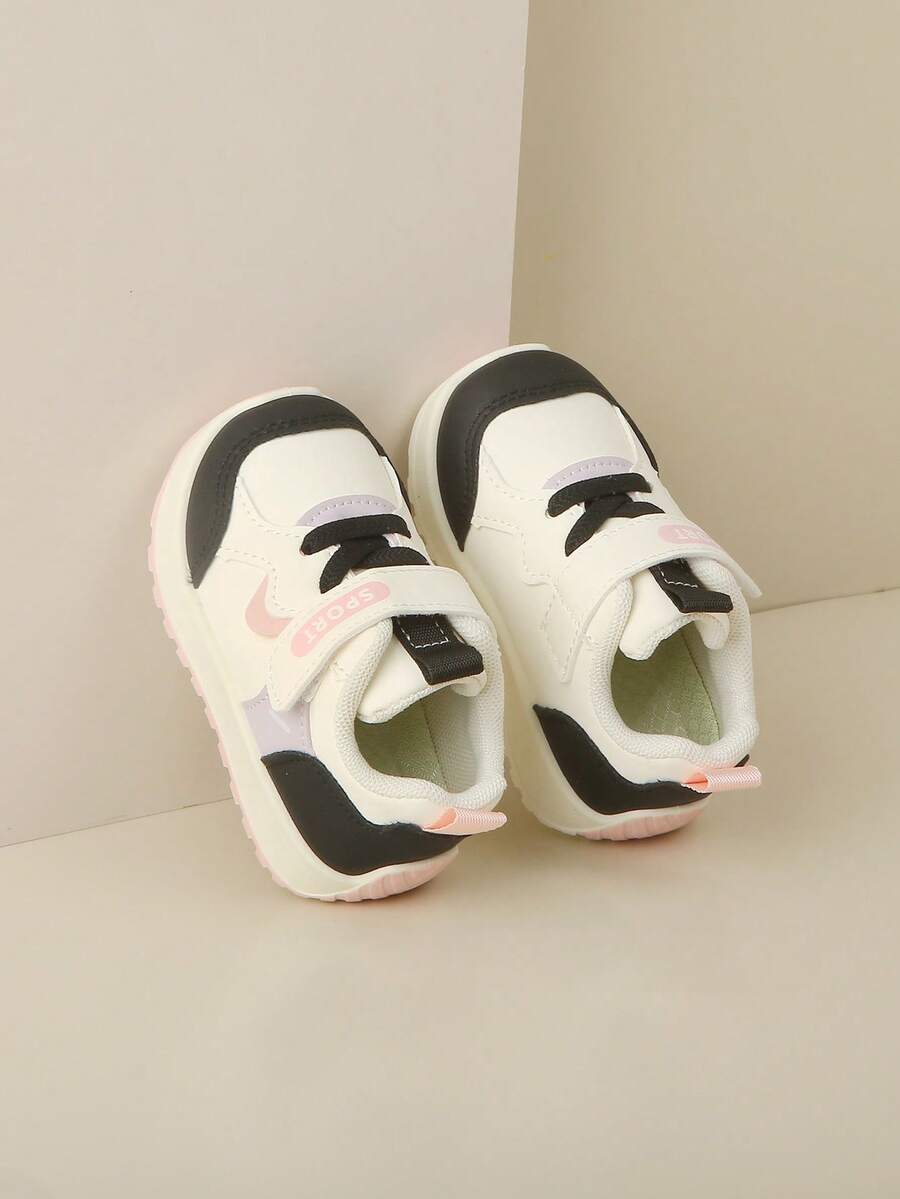 1 Pair Infant Toddler Colorblock Patchwork Closed-Toe Low-Top Hook & Loop Flat Sole Casual Sneakers[Select By Actual Cm Inner Length] - Pink - View 1