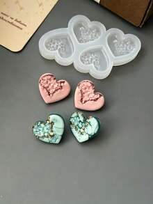 1pc 4-In-1 Heart-Shaped Silicone Mold, Creative DIY Epoxy Resin Mold, Can Make Cracked Diamond Texture Heart Pendant, Suitable For Home Decor And Gift Making, Aromatherapy Candle Handmade Casting Mold, Artistic Decorative Plaster Mold - 01-straight-eared Rabbit Tray Silicone Mold - View 4