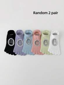 1/2/3 Pasang Kaos Kaki Yoga Lima Jari Wanita, Kaos Kaki Pendek Pilates Silikon Anti Selip - MultiWarna - View 9