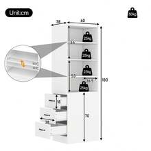 =N880P3183334W Libreria extra-stretta alta 180 cm con cassetti laterali - ripiani regolabili, intercambiabili a destra e a sinistra, adatta a spazi ridotti - libreria, mobile alto per soggiorno - 1 - Visualizzare 5