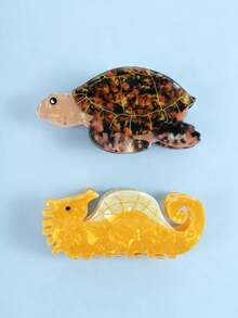 2pcs Acetate Series Turtle Hair Clips/Summer Beach Hair Accessories Claw Clips/Women/Hair Clips/Women Friend Birthday Gift - Multicolor - View 1