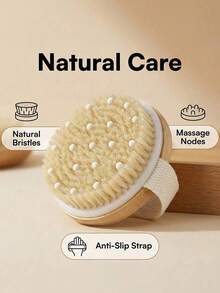 1pc Bath Body Brush, This Natural Dry Brush Helps Purify Lymphatic System, Improve Dry Skin, Reduce Cellulite, And Promote Blood Circulation. Made With Natural Bristles And Massage Knot Design - Multicolor - View 1