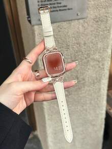 1件裝 女款優雅金屬蝴蝶結水鑽夏季透氣舒適手錶錶帶，適用 38/40/41/44/45/49/42/46mm S11/SE3/Ultra3/Ultra/SE/SE2/10/9/8/7/6/5/4/3/2/1 - 米色 玫金扣 - 查看 3