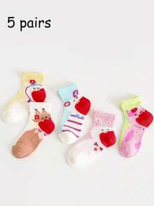 5 Pairs Children's Socks, Sweet Cute Cartoon Rabbit Mid-Calf Socks, Breathable And Comfortable, Suitable For 2-16 Years Old Girls - Multicolor - View 10