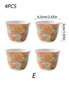 Bohemian Floral Ceramic Tea Cups, 4/8 PCS Porcelain Small Teacups, Vintage Drinkware For Ramadan, Eid Al‑Fitr, Home Party Daily Use - Multicolor - View 9