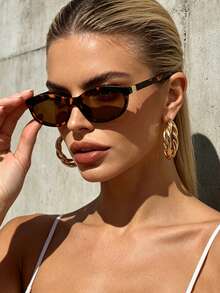 1 Pair Cat Eye Small Frame Women's Fashion Glasses (Suitable For Driving, Travel, Leisure, Outdoor Sports, Daily Use) - Tea Leaves - View 1