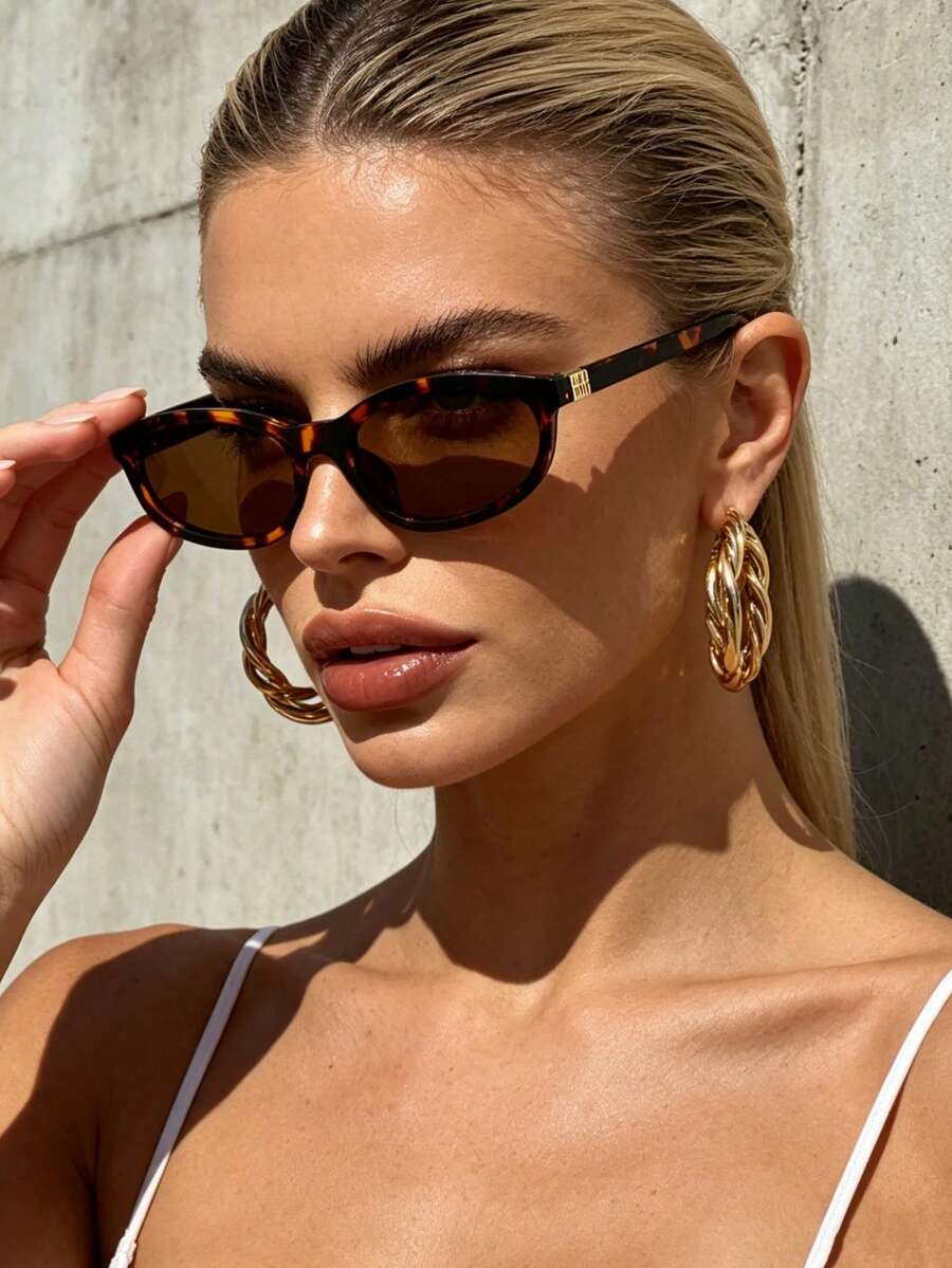 1 Pair Cat Eye Small Frame Women's Fashion Glasses (Suitable For Driving, Travel, Leisure, Outdoor Sports, Daily Use) - Tea Leaves - View 1