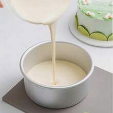 4 Inch Cake Pan With Removable Bottom, Nonstick Aluminum Chiffon Bakeware, With Silicone Brush Spatula Set, Mini Cake Baking - Silver - View 6