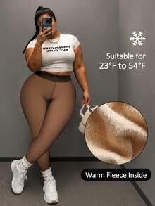 1pc/2pcs Women's Plus Size Warm Tights, Sexy Slim Fit Faux Translucent Thermal Lined Leggings, Winter Thickened Warm Fleece Tights, Women's Fashion Tights - Multicolor - View 5