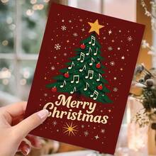 2pcs Set (Envelope And Postcard) Merry Christmas Holiday Postcard, With Christmas Tree And Musical Note Pattern, Perfect For Sending Warm Wishes To Family, Friends, Colleagues And Loved Ones. - Sets - View 3