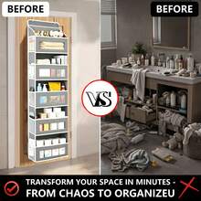 FF FINESSE THING 5-Tier Door Hanging Storage Organizer, Heavy-Duty Non-Woven With 5 Large Pockets & Hooks, Vertical Space Saver For Bathroom Wardrobe Bedroom Dorm, Holds Cosmetics, Toiletries, Towels & Cutlery - 灰色-5層10口袋 - 查看 7
