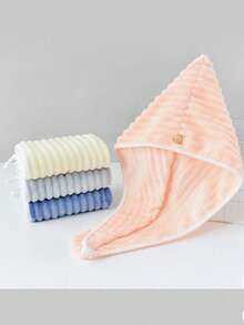3pcs/Set Candy Striped Strong Absorbent Quick Dry Hair Cap, Soft Comfortable Home Use With Button, Solid Color Minimalist Design - Multicolor - View 8