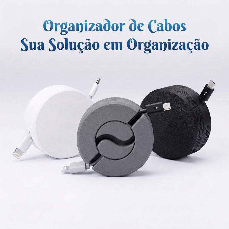 Organizador De Cabos Carregador Celular Compacto Até 2m | Organizador Compacto para Cabos USB, Tipo-C e Fone - Branco - Visão 1