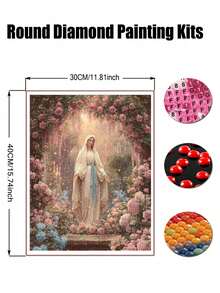 5D Diamond Painting Kits For Adults, Virgin Mary Garden Christian, Sacred Religious Painting, Blessed Mother Full Round Drill Diamond Art Kit, Religious DIY Diamond Dots Gem Painting For Home Wall Decor Christian Gift - round diamond - View 9