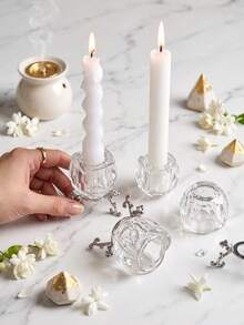 Candle Holder/Candelabra, Transparent Crystal Diamond Candle Holder Set With Polished Metal Base, Suitable For Home, Office And Party Decoration, Practical Round Display Base, Romantic Wedding Home Decor, Decorative Tabletop Accessory, Gift - Stylish Rose Design - View 6